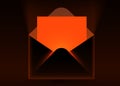 Glowing Orange Message Card in an Abstract Dark Envelope. Royalty Free Stock Photo