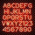 Glowing Orange Neon Alphabet. Royalty Free Stock Photo