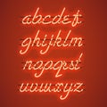 Glowing Orange Neon Lowercase Script Font