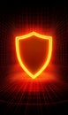 Glowing orange shield symbol in a dark grid background, representing security and protection Royalty Free Stock Photo