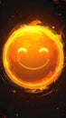 Glowing Orange Sphere with Smiling Face on Dark Pixelated Background Royalty Free Stock Photo