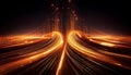 Glowing orange streams of data curve and flow, suggesting a dynamic exchange of digital information in a technological space