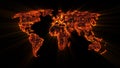 Glowing orange worldwide web on world map