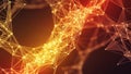 Glowing orange and yellow abstract network of connected nodes and lines in 3D connection Royalty Free Stock Photo