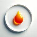 Glowing orange and yellow drop resting on white plate Royalty Free Stock Photo