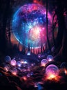 Glowing orbs in forest Royalty Free Stock Photo