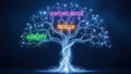 Glowing organizational learning tree illustrating interconnected pathways and competency assessment nodes Royalty Free Stock Photo