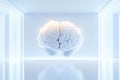 A glowing outline of an AI brain hovers in a bright white space, symbolizing the intersection of human cognition and Royalty Free Stock Photo