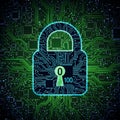 Glowing Padlock with Binary Code on Circuit Board security Royalty Free Stock Photo