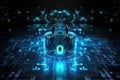 Glowing padlock with computer circuit board, created using generative ai technology Royalty Free Stock Photo
