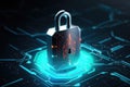Glowing padlock with computer circuit board, created using generative ai technology Royalty Free Stock Photo