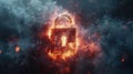 Digital Security Padlock Technology on Fire Cloud Background for Privacy Protection Royalty Free Stock Photo