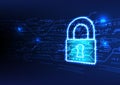 Glowing Padlock on Futuristic Data Stream Background Royalty Free Stock Photo
