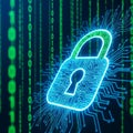 Glowing padlock icon on digital binary code background Royalty Free Stock Photo