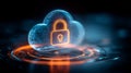 Glowing padlock inside cloud symbol showing cloud security, encrypted data protection and secure access control. Royalty Free Stock Photo
