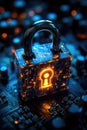 A glowing padlock on a modern circuit board, suitable for technology and innovation concepts Royalty Free Stock Photo