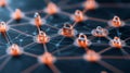 Glowing padlocks and interconnected lines forming a digital network, symbolizing secure systems, advanced encryption, and innov