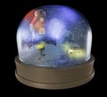 Winter Frosty Micro World: A cottage covered with snowdrifts in the magic globe, light pedestal