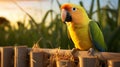 Glowing Parrot Perched On Fence At Sunset Royalty Free Stock Photo