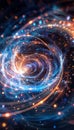 A glowing particle in a quantum realm exploring abstract concepts of entanglement and time loops
