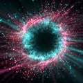 Glowing particle vortex in cyan and magenta forming a dynamic abstract sci-fi energy ring Royalty Free Stock Photo