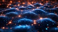 Glowing particle waves, abstract digital background, futuristic technology, data visualization Royalty Free Stock Photo