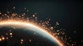 Glowing particles swirl around a luminous planet surface, suggesting advanced space technologies and cosmic events. Royalty Free Stock Photo