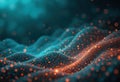 Glowing Particles Wave Formation - Abstract Digital Illustration Blue Orange Highlights Technology Royalty Free Stock Photo
