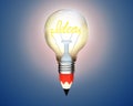 Glowing pencil light bulb with the word idea