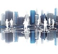 Glowing people silhouettes, network, city view Royalty Free Stock Photo