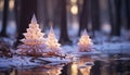 Glowing pine tree illuminates winter celebration in the forest generated by AI