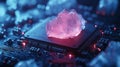 Glowing Pink Crystal on Circuit Board Royalty Free Stock Photo