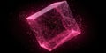 Digital cube made of glowing pink lines and dots floating against a black background at night Royalty Free Stock Photo