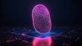 Glowing pink fingerprint on digital grid for advanced biometric authentication