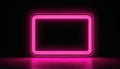 Glowing pink neon rectangle frame with reflective surface and dark background Royalty Free Stock Photo