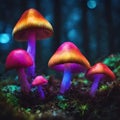 Magic mushrooms in an enchanted forest. Royalty Free Stock Photo