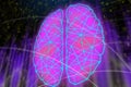 Glowing pink polygonal brain background Royalty Free Stock Photo