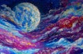 Glowing planet on blue purple starry night space sky Royalty Free Stock Photo