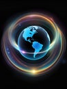 Glowing planet Earth with glowing lines on dark background. Royalty Free Stock Photo