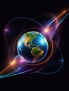 Glowing planet Earth with glowing lines on dark background. Royalty Free Stock Photo