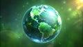 Glowing planet Earth on a green background, symbolizing ecology.AI, Generation, Illustration. Royalty Free Stock Photo