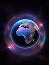 Glowing planet Earth with glowing lines on dark background. Royalty Free Stock Photo