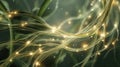 Glowing Plant Signaling Pathways, an abstract visualization of energy flow through an intertwined network of roots and mycelium Royalty Free Stock Photo