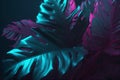 glowing neon purple leaf plant night jungle background art tropical exotic. Generative AI.