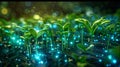 Glowing plants on a circuit board - concept of bioengineering and technology