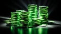 Glowing poker chips stack on minimalist studio background with dramatic lighting, free copy space Royalty Free Stock Photo
