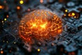 Glowing polygonal brain on motherboard representing the power of artificial intelligence and its connection with technology Royalty Free Stock Photo