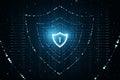 Glowing polygonal web security shield hologram on background. Digital interface and protection concept. 3D Rendering Royalty Free Stock Photo