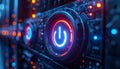 Glowing power button on a futuristic electronic device Royalty Free Stock Photo