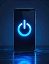Glowing Power Button on Smartphone Screen Royalty Free Stock Photo